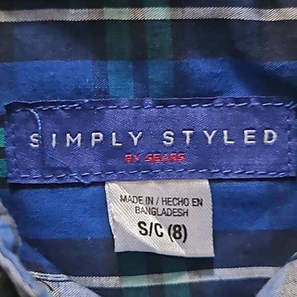 Excellent condition Simply Styled Boys Plaid Shirt - Size 8 - Blue Green White - Picture 3 of 6